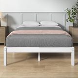 Zinus Ellie Bamboe bed, 140 x 190 cm, modern en licht bedframe met lattenbodem van hout, 35,5 cm opbergruimte onder het bed, wit