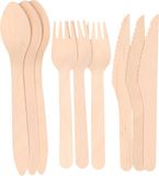 Non-branded Wooden disposable cutlery - 450 pieces - knives-forks-spoons - 16 cm - BBQ-birthday-picnic