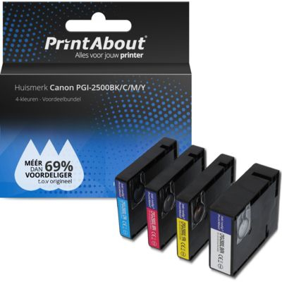 PrintAbout Huismerk Canon PGI-2500BK/C/M/Y Inktcartridge 4-kleuren Voordeelbundel