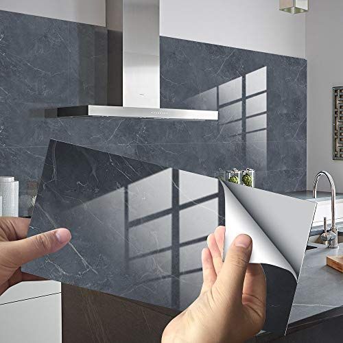 Hiseng Hiser Keukenachterwand, 3D marmer patroon, 30 x 15 cm (antraciet, 16 stuks)