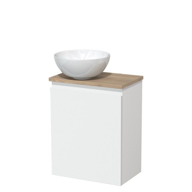 Maxaro Toiletmeubel met Waskom Keramiek Modulo Mat Wit Greeploos 41 cm Lichtbruin Eiken Blad