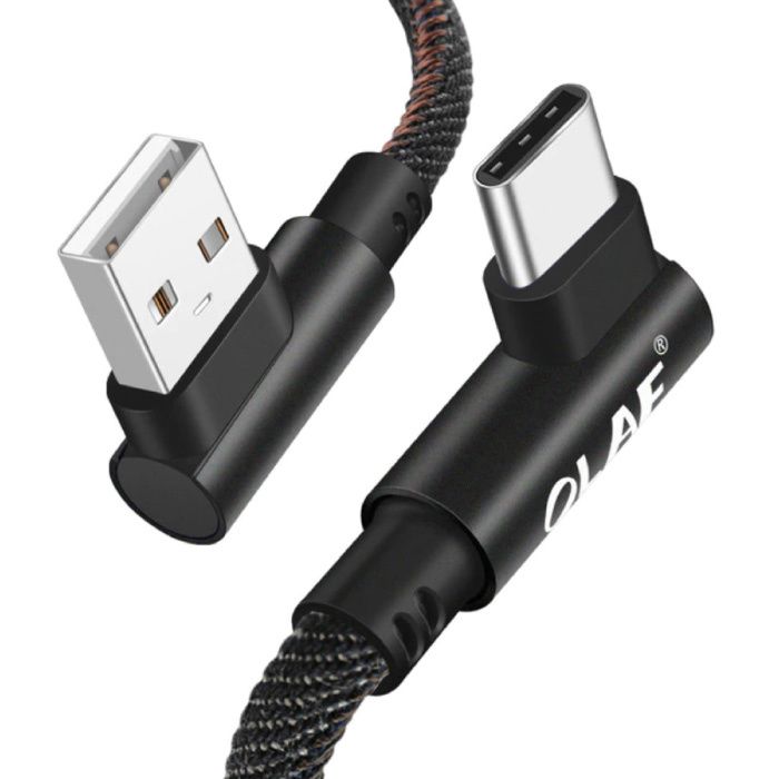 OLAF USB-C Oplaadkabel 90° - 2 Meter - Zwart