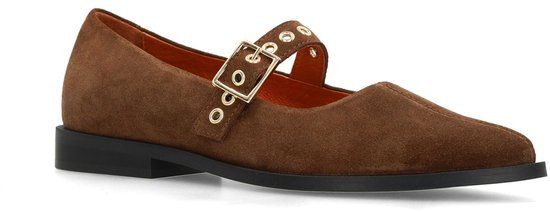 Manfield - Dames - Cognac suède loafers - Maat 41