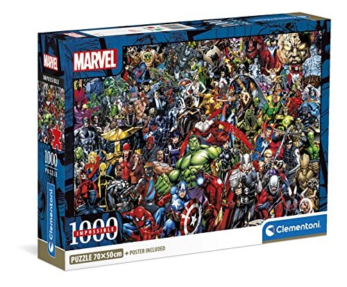 Clementoni - Marvel Impossible Puzzel-1000 voor volwassenen, zwaar, onmogelijk, superheldenpuzzel, made in Italy, meerkleurig, 39709