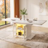 STILVORA Eettafel - Uitschuifbaar Met Opbergruimte En Ledverlichting - Voor 6 Tot 8 Personen In Eetkamer - MDF - 150/200x80 Cm - Wit