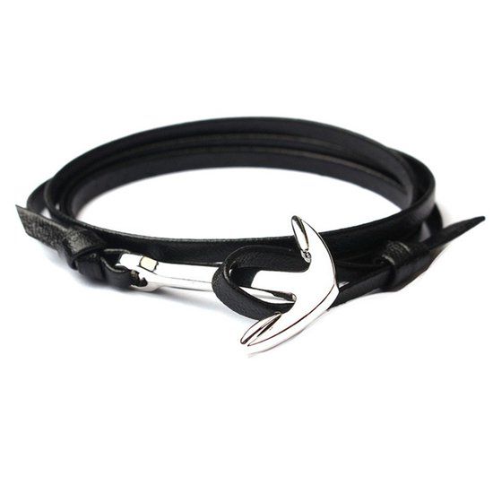 LGT JWLS Anker armband leren koord zwart met Zilverkleurig