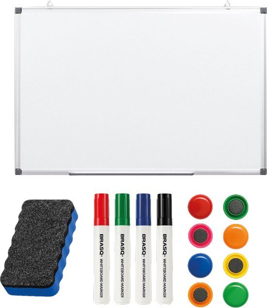 BRASQ Whiteboard 60x90 cm magnetisch – met accessoires set