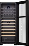 Klarstein Wijnkoeler Bovella 55 Duo+ – 55 flessen, 2 zones, 5–18 °C, touchscreenbediening, ledverlichting, UV-bescherming, vrijstaand, wijnklimaatkast - Wijnkoelkast Drankkoeler - 150L 39 dB 48 cm - voor Bar - LED-Verlichting Houten Schappen