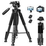 Camerastatief Victiv Camerastatief voor smartphone, 185 cm, aluminiumlegering, met afneembare 3-weg kop, fotostatief compatibel met DSLR Nikon Canon-camera
