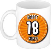 Bellatio Decorations Mok 18 jaar - Oranje - Wiel - 300 ml - Keramiek