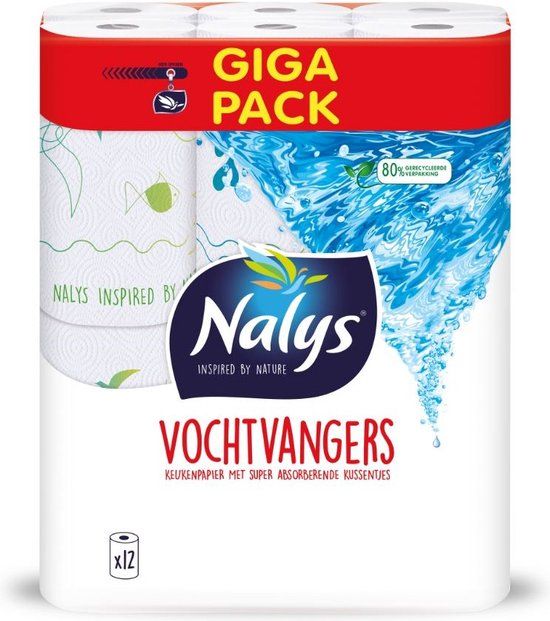 Nalys Keukenpapier Vochtvangers - 12 rollen - Wit - 2 Laags