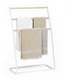 Relaxdays Handdoekenrek op voet, 3 stangen, ladder van wit ijzer, 86 x 58 x 30 cm