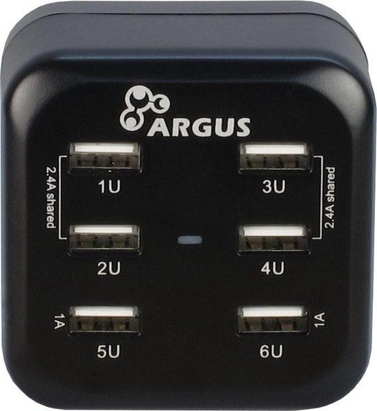Inter-Tech Argus LS-6US USB Universeel Zwart AC Binnen