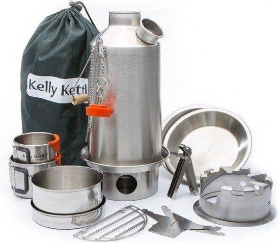Kelly Kettle Ultimate 'Base Camp' Kit - Stainless Steel - 1.6L - Spiritus - Grijs