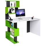 BAKAJI Bureau met dubbele boekenkast, 7 planken, werktafel, pc-deur, computerstructuur en plaat van MDF-hout, decoratie, thuiskantoor, kinderkamer, modern design, 120 x 60 x 148 cm (groen)