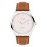 s.Oliver herenhorloge - Rond - zilver - 42 mm - Uhr van metaal met kwartswerk am Kunstlederband met Dornschließe - analoog horloge - 5 ATM waterdicht - krasbestendig
