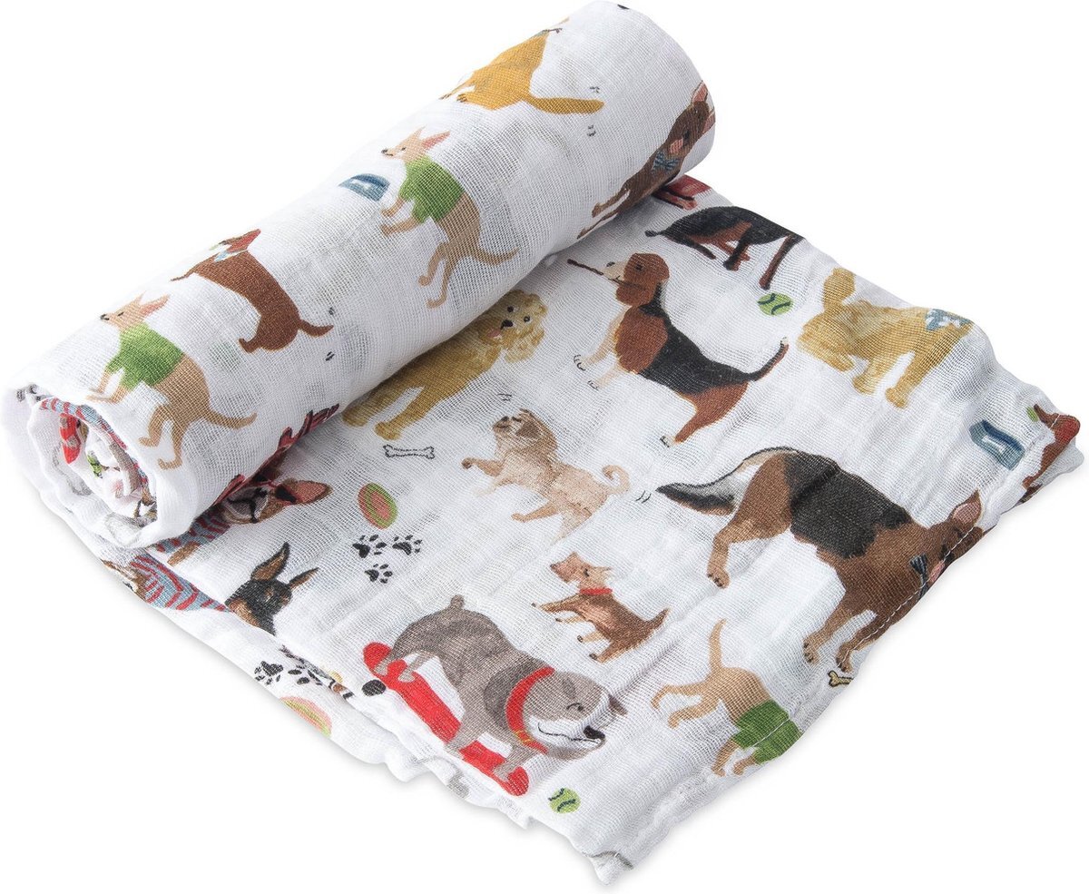 Little Unicorn - Katoenen Mousseline Swaddle Inbakerdoek Single - Woof - 120 x 120 cm