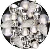 Decoris Kerstversiering kunststof kerstballen zilver 6-8-10 cm pakket van 50x stuks - Kerstboomversiering