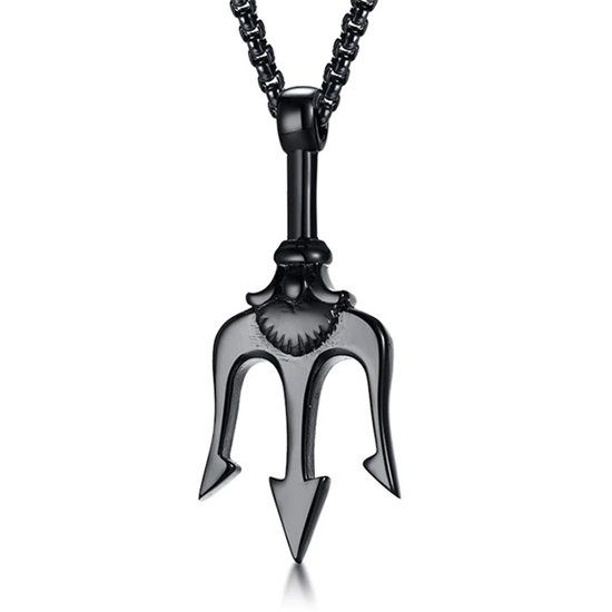 Mendes Heren Ketting Edelstaal Drietand Zwart 60 cm