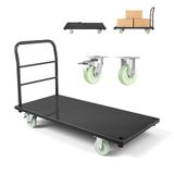 VEVOR Platformwagen voor industriële lading, max. 907,18 kg capaciteit, stalen industriële trolley met zwenkwielen en handgreep, handduwplaat voor goederenvervoer