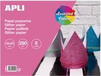 APLI Kids glitterpapier knutselpapier 32x24 cm 280 gr 6 vellen multicolor.