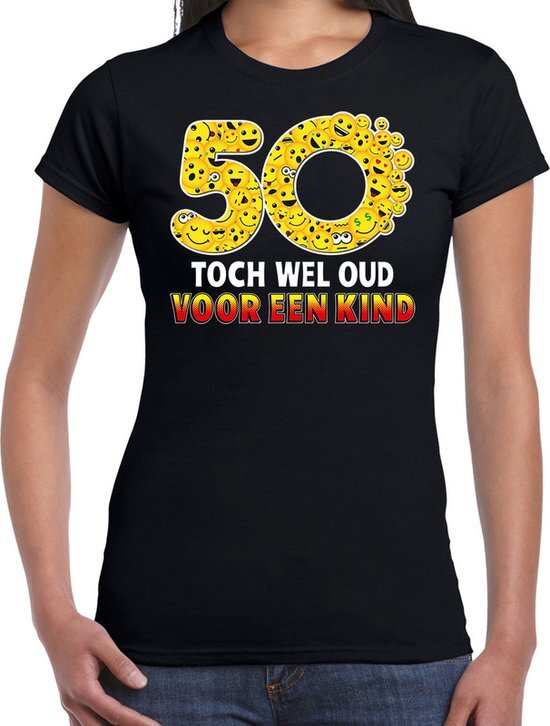 Bellatio Decorations Funny emoticon 50 toch wel oud voor een kind cadeau shirt zwart 2XL