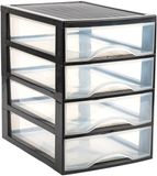 Plasticforte Ladekastje bureau organizer - 4x lades - zwart/transparant - L26 x B35 x H36 cm - kunststof