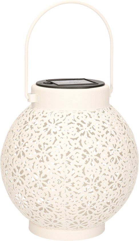 Anna's Collection Solar lantaarn - voor buiten - D15 x H16 cm - wit - metaal - tafellamp