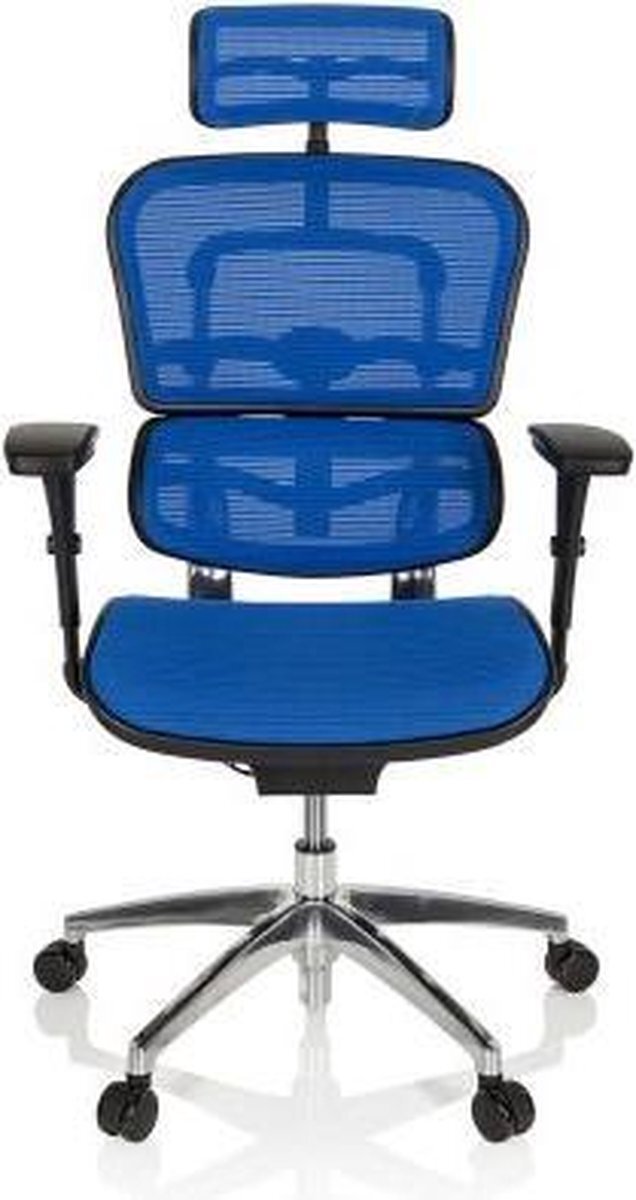 HJH OFFICE Directiestoel - Met Armleuning - Netstof - Blauw - Ergonomisch