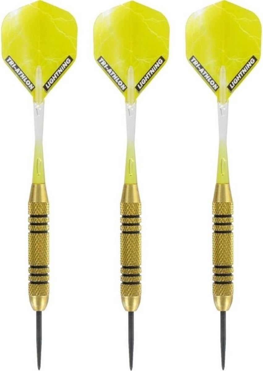 McKicks 1x Set van 3 dartpijlen Speedy Yellow Brass 23 grams - Darten/darts sport artikelen pijltjes messing