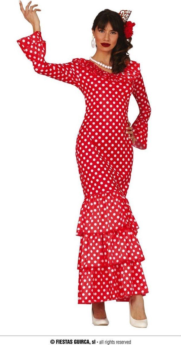 Fiestas Guirca Flamenco Jurk Dames Rood/Wit Maat 42-44
