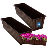 KOTARBAU® 2 st Balkonbak, Bloembak voor Balkon, Kunststof, 60 x 18 x 14 cm, Plantenbak, Bruin, Plantenbak Balkon, met Schotel, Rechthoekig