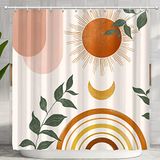 Ghroiep Midden-eeuw oranje esthetisch douchegordijn boho bladeren en zon patroon moderne minimalistische decoratie met 12 haken 183 x 183 cm