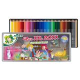 JOLLY, 48er XXL-Boxx Magic, metalen etui met wiebelbeeld, 48 kleurpotloden van lindehout, onbreekbaar en niet giftig, rijke en heldere kleuren, incl. liniaal, Made in Austria
