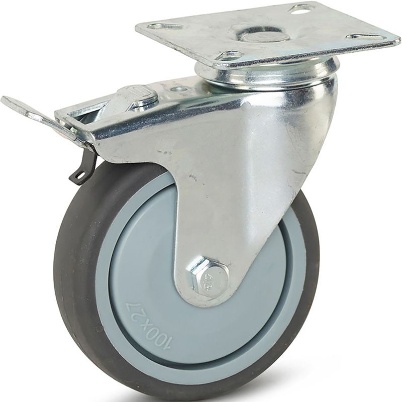Meso Zwenkwiel TP-rubber met rem 100mm - 100kg draagvermogen