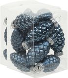 Merkloos / Sans marque Othmar Decorations - 24x Dennenappel kersthangers - glas - donkerblauw - 6 cm mat - glans - kerstboomversiering