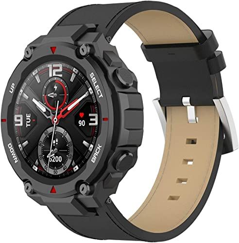 Strap-it leren bandje - zwart - Geschikt voor Amazfit T-Rex (Pro)