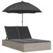 VidaXL Ligbed 2-persoons met kussens en parasol poly rattan lichtgrijs