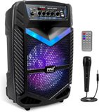 Pyle Bluetooth Luidspreker-Draagbare Speaker met Wielen-600 W-Knipperende Lichten- Afstandsbediening-Stroomadapter en Bekabelde Microfoon