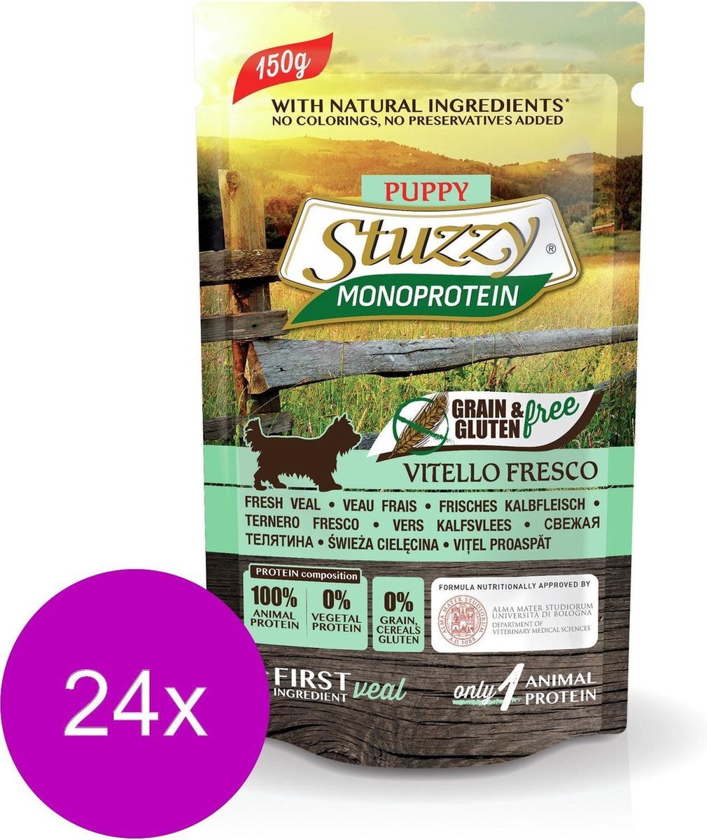 Stuzzy Puppy Dog Grain Free Monoprotein Pouch - Hondenvoer - 24 x Kalf 150 g