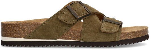 Manfield Groene suède slippers - Maat 44