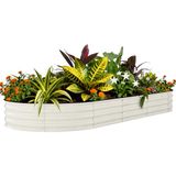 GarveeHome Grote plantenbak van verzinkt staal, ovaal, met open bodem, duurzaam en roestvrij, verhoogde bak/tuinbed voor het kweken van groenten, kruiden, bloemen (240 x 120 x 45 cm, wit)