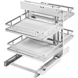GTV MovixPro Uittrekbare hoekmand, Magic Corner mechanisme, voor keuken, softclose, 4 manden, voor meubels van 900 mm, belasting 24 kg, chroom