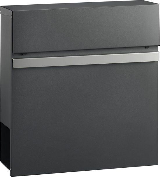 HÜSQ Wand Brievenbus met Slot en Krantenvak - staal - antraciet grijs (RAL7016)