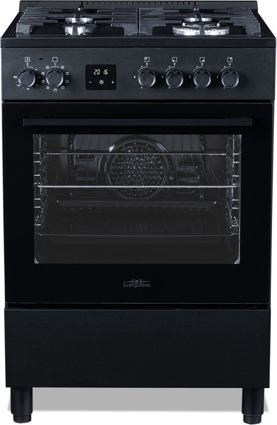 Everglades EVCK6050 Pro - Gasfornuis - 60CM - Pro Line - Digitale Timer - Gietijzeren Pannendragers - Hete Lucht Oven - 5 Jaar Garantie