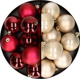 Merkloos / Sans marque Kaemingk B.V. 24x stuks kunststof kerstballen mix van donkerrood en champagne 6 cm