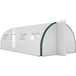 Serre tunnel 6x3 m avec 2 entrées et 8 fenêtres, en PE, polyester et acier galvanisé, blanc et vert.