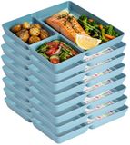 Plasticforte Vakjesborden - 8x stuks - blauw - gourmetbord - 3-vaks - kunststof - 24 x 24 cm
