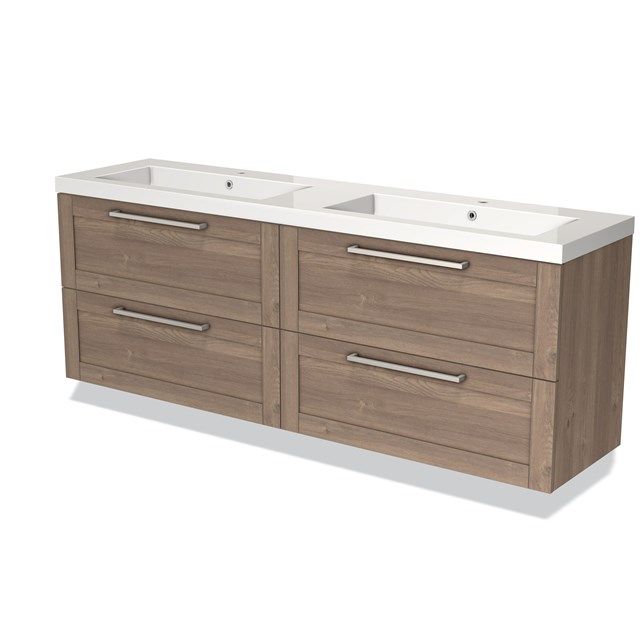 Maxaro Badkamermeubel 180cm Modulo Middenbruin Eiken 4 Lades Kader Wastafel Mineraalmarmer