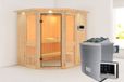 Karibu Amelia 1 Sauna avec col de toit porte en verre bronze poêle 9 kW commande externe